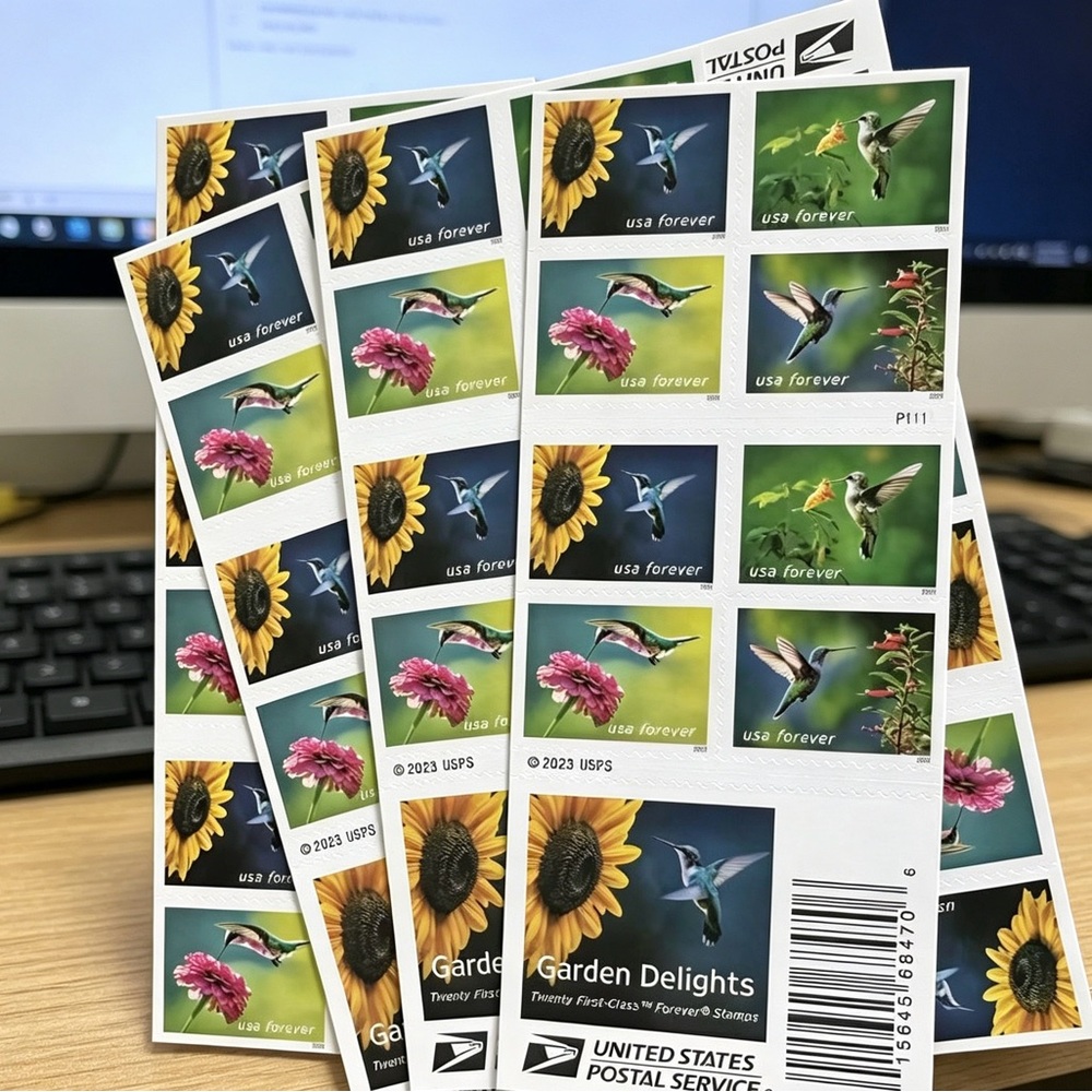 USPS Garden Delights Hummingbird & Sunflower Forever Stamps - 50 Books